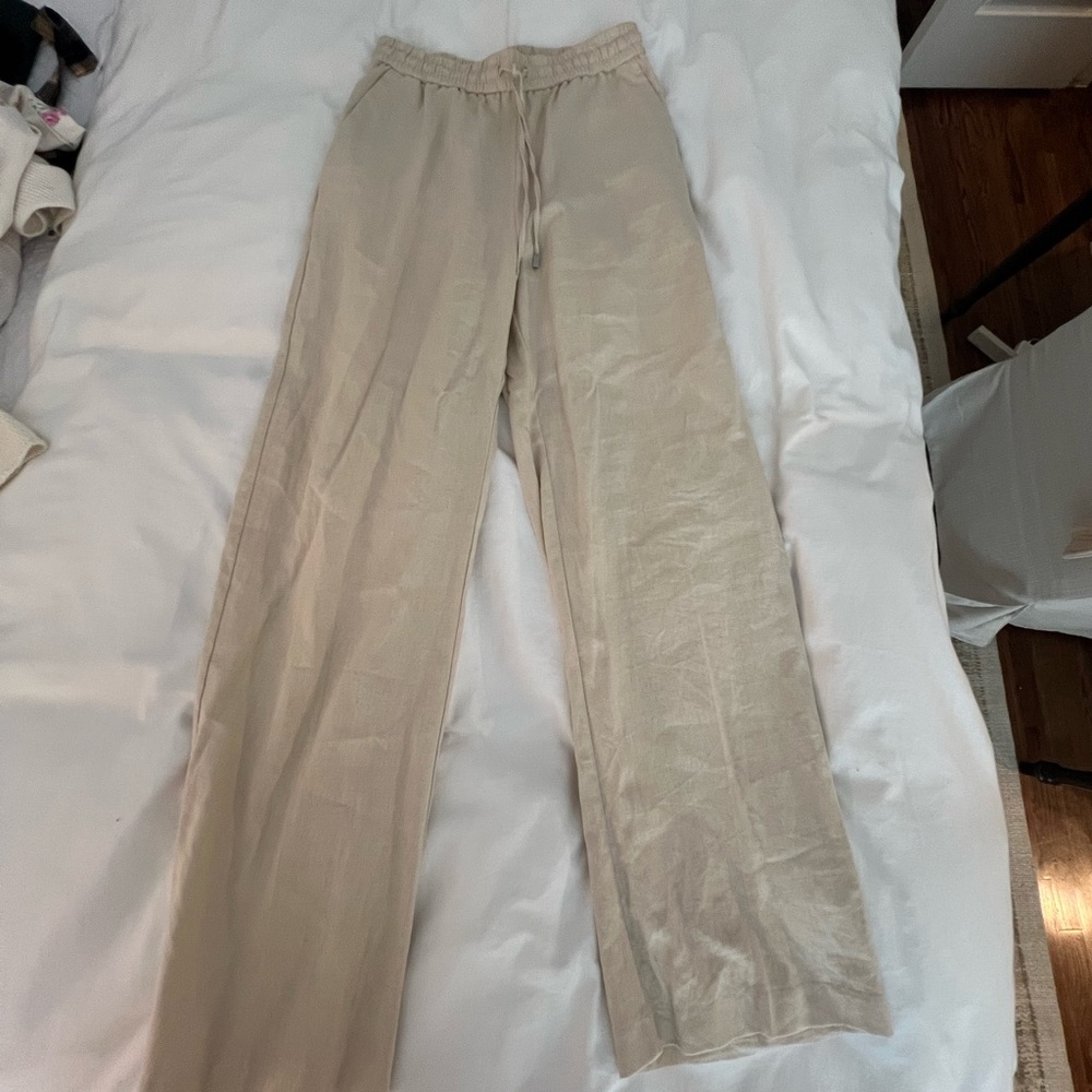 Zara Women's Tan Linen Wide Leg Pants